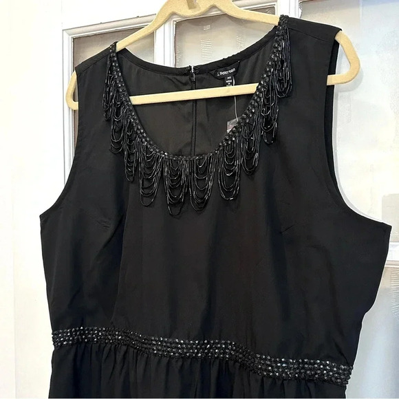 J. Peterman Black Beaded Shift Evening Formal Midi Dress Ruffle Plus Size 20 NWT - Picture 2 of 14